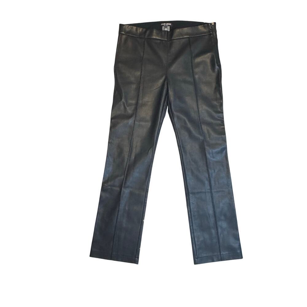 New DAVID LERNER New York Black Pintuck Cropped Vegan Leather Pants Women's Sz L